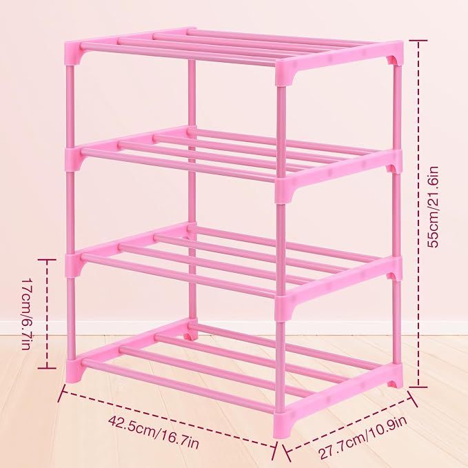 HITHIM 4-Tier Free Standing Shoe Racks for 6-8 Pairs Shoe Storage,Kids Shoe Racks for Small Place,Lightweight Stackable Shoe Shelf Organizer for Entryway, Doorway and Closet,Pink - Image 3