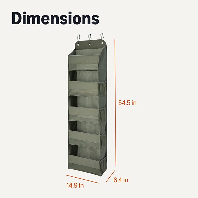 Amazon Basics 5 Tier Over the Door Hanging Shoe Organizer, Large Capacity, Space Saving, 6.4 x 54.5 x 14.9 in, Dark Grey - Image 2