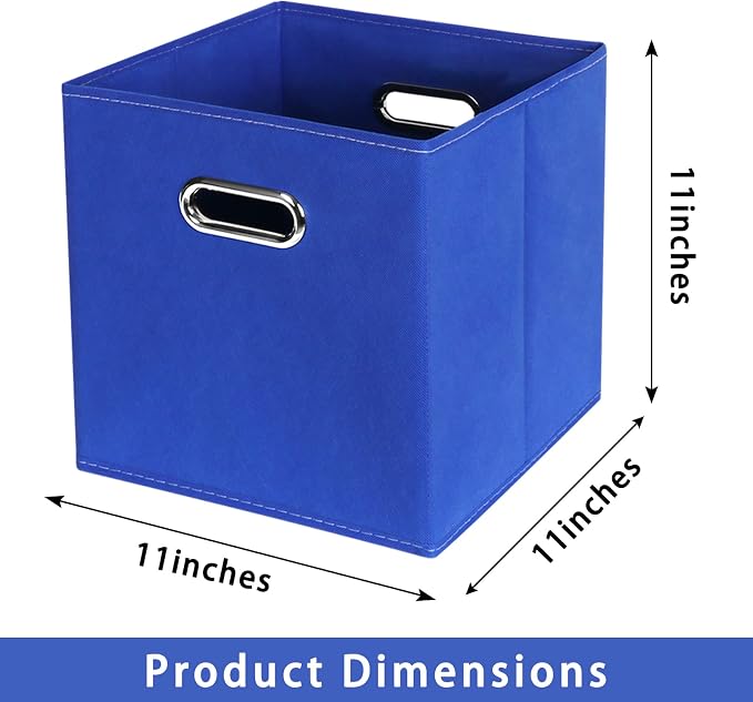 Fabric storage bins Cubes, Fabric Cube Organizer with Handle, Foldable Cube Bins for Cloth or Accessary Storage, 11x11x11, Set of 6, (Dark Blue) - Image 2