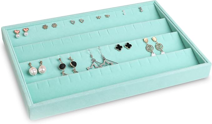 Frebeauty Stackable Velvet Jewelry Organizer Trays for Drawers Inserts Jewelry Storage Tray Display Case, Stud Earrings Bracelets Necklace Rings Accessories Trays for Women(Set of 4)(Turquoise) - Image 6