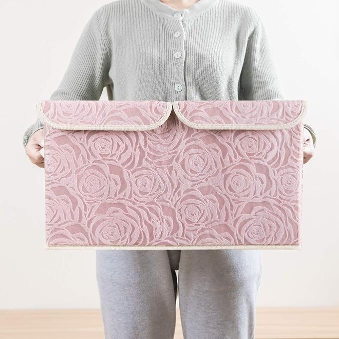 PRANDOM Large Stackable Storage Bins with Lids Fabric Decorative Storage Box Cubes Organizer Containers Baskets with Cover Handles Divider for Bedroom Closet Living Room 17.3x11.8x9.8 Inch 3 Pack - Image 6