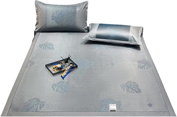 Square Cooling Bedding Mat,Ice Silk Rattan Matting,Foldable Jacquard Mixed Ice Silk & Rattan Mat,冰藤席 (Blue, Full)