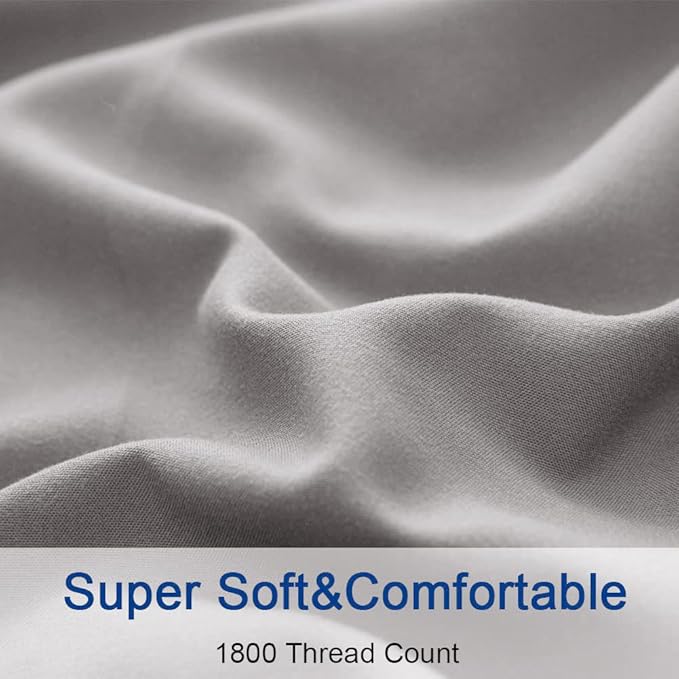 SONORO KATE Bed Sheet Set Super Soft Microfiber 1800 Thread Count Luxury Egyptian Sheets 16-Inch Deep Pocket Wrinkle and Hypoallergenic-4 Piece(Full Grey)