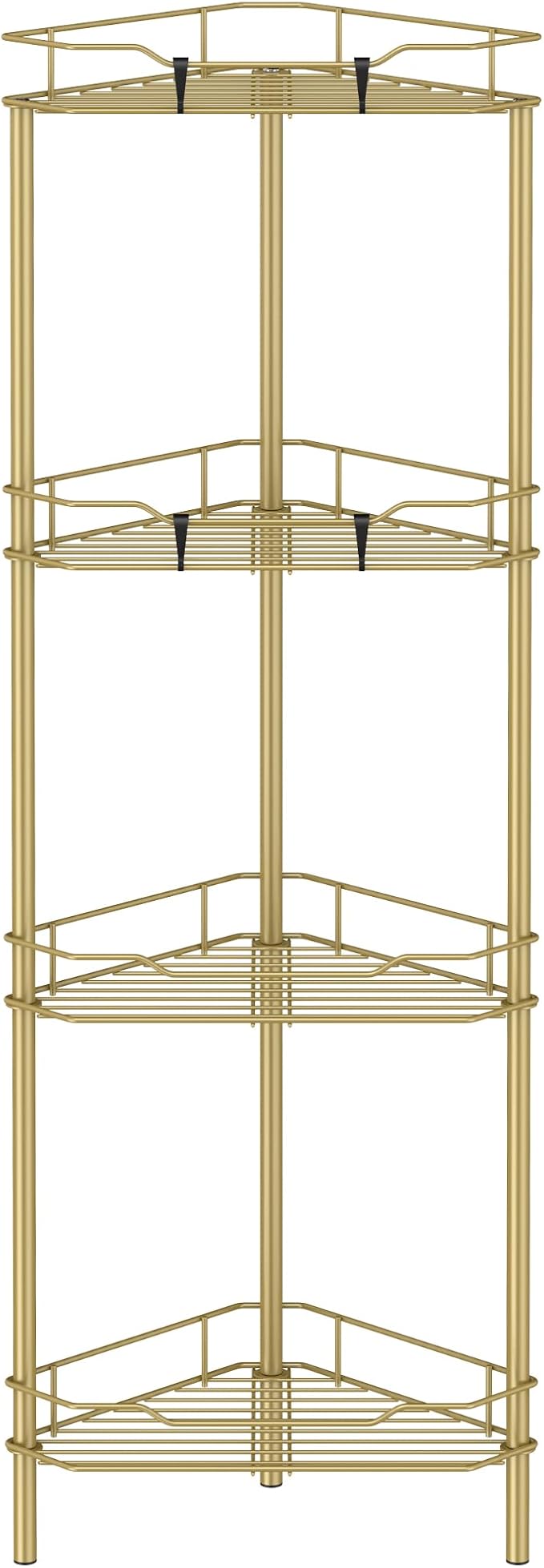 HuggieGems 4 Tier Floor Standing Corner Shower Caddy Organizer Shelf with Hooks, Bathroom Shelves Stand Rack, Gold by HuggieGems