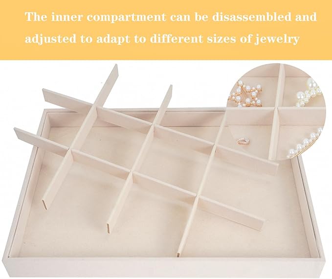 Large Velvet Jewelry Tray, Drawer Organizer for Jewelry in Dresser, Stackable Jewelry Drawer Organizer Inserts for Earring Necklace Bracelet Rings(Beige,12grid) - Image 3
