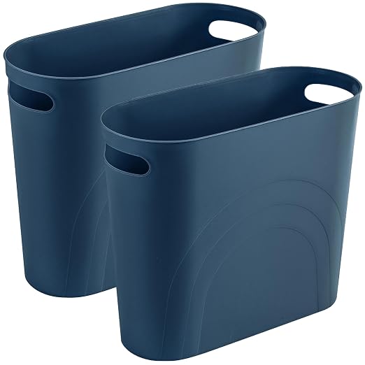 rejomiik Small Trash Can, Slim Garbage Can Plastic Waste Basket with Handles 3.5 Gallon Container Bin for Narrow Spaces Bathroom, Bedroom, Kitchen, Office at Home, 2 Pack Teal Blue by rejomiik