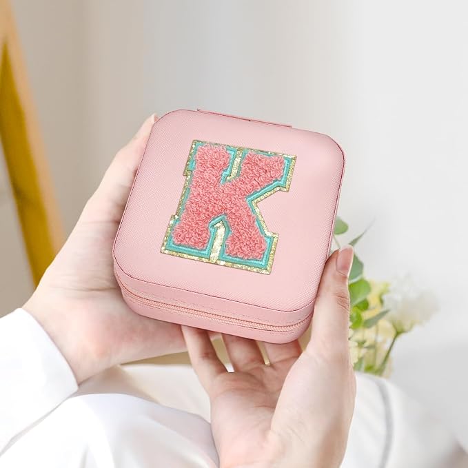 SANDJEST Personalized Jewelry Box, Pink Travel Jewelry Box with Initial K, Small Monogrammed Jewelry Case Organizer for Girls Women Teen Kids, Mini Travel Essentials Gifts for Birthday Christmas - Image 6