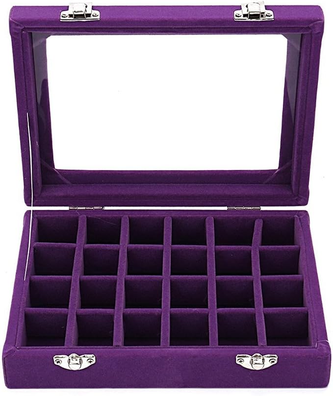 24 Grids Velvet Glass Ring Earrings Jewelry Box Earrings Organiser Storage Holder Display Case - Image 2