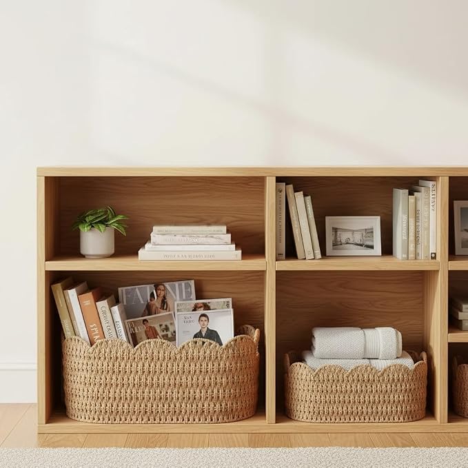 Coeusy Paper Rope Scalloped Basket Set of 2,Woven Storage Baskets for Shelves,Laundry,Towels,Clothes,Books,Toys,Cute Decor Baskets for Organizing,Natural Color - Image 7