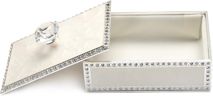 LASODY Diamond Crystal Jewelry Storage Box for Rings Earrings Necklace Treasure Chest Organizer Jewelry Keepsake Gift Box Case for Girl Women (Diamond Rectangle Silver Plating) - Image 4