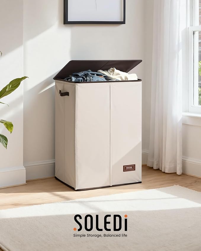 SOLEDI Laundry Hamper with Lid 130L Large & Tall Collapsible Laundry Basket, Clothes Hamper with Bag Removable Easy to Carry, Dirty Hampers for Bedroom, Bathroom, Dorm, College, Beige - Image 8
