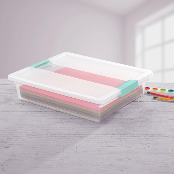 Sterilite Clip Box, Stackable Small Storage Bin with Latching Lid, Plastic Container to Organize Office, Crafts, Clear Base and Lid, Large, 1-Pack - Image 3