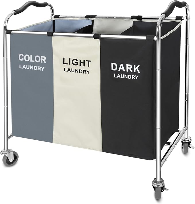Laundry Basket with Wheels, 240L Laundry Hamper with 3 Clothes Hamper Bag for Dirty Clothes|Toys|Blanket in laundry room/living room/closet storage and organization (Grey) by Unknown