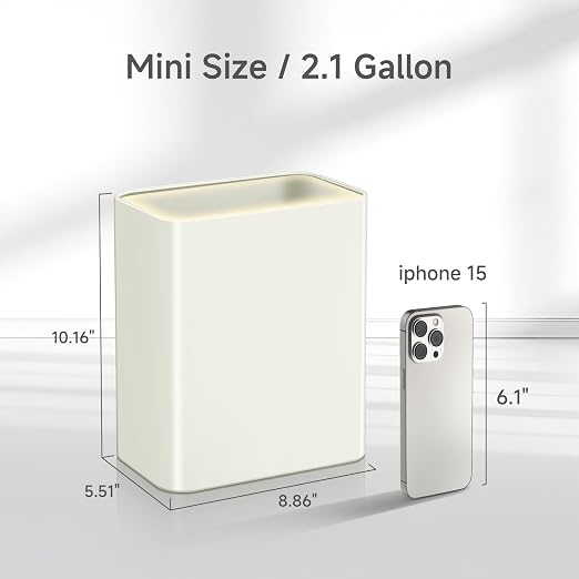 TIPGO Small Metal Trash Can, 2.1 Gallon Slim Trash Can for Bathroom, Wastebasket Garbage Bin for Bedroom, Office, Kitchen, Under Sink (Cream) - Image 2