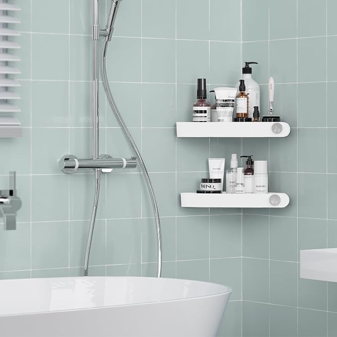 Sotfamily Plastic Shower Caddy Corner (for 90° Only), 2 Pack Adhesive Corner Shower Shelves for Bathroom Organizers and Storage, White - Image 2
