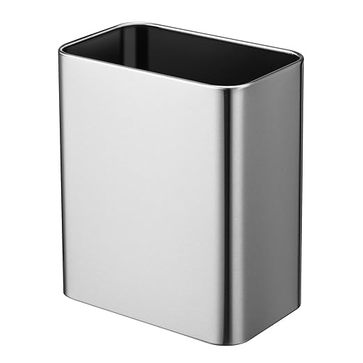 TIPGO Small Metal Trash Can, 2.1 Gallon Slim Trash Can for Bathroom, Wastebasket Garbage Bin for Bedroom, Office, Kitchen, Under Sink (Silver) by TIPGO