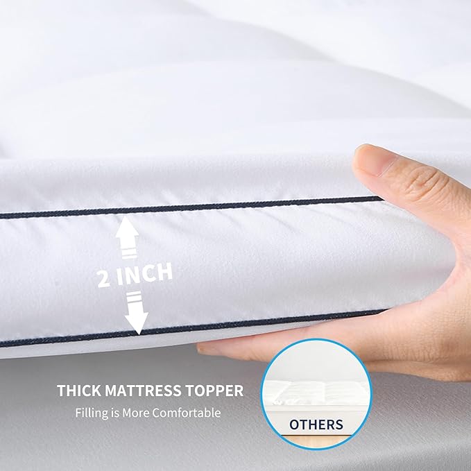 Thick Mattress Topper King with Deep Pocket, Extra Pillow Top Mattress Pad, Breathable & Cooling Mattress Cover, Fits 8-21 Inch, Soft Support for Back Pain Relief, Mattress Protector (King, White)