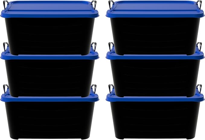 Life Story 6 Pack Heavy Duty Stackable Storage Bin, 55 Quart Home Organizer, Versatile Lightweight Locking Bins with Carrying Handles, Black/Blue by LifeStory