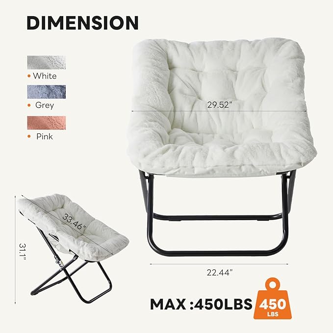 Sweetcrispy Comfy Chair for Adults, Foldable Living Room Chair, Soft Faux Fur Lounge for Bedroom Dorm Rooms, Comfortable Reading Chair for Teens, X-Large