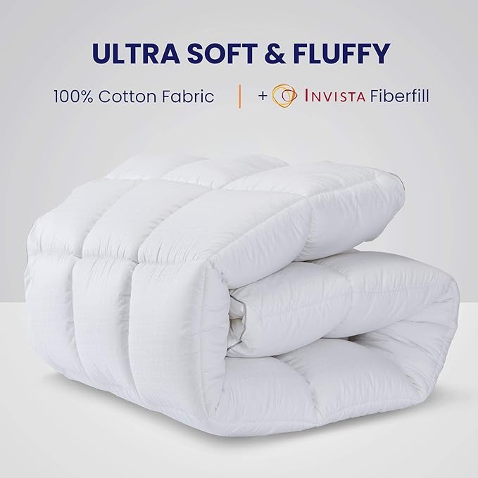 SLEEP ZONE California King Cotton Mattress Topper, Ultra Fluffy Soft Mattress Pad Pillowtop Cooling Mattress Cover Fits 8-21 inch Deep Pocket, White