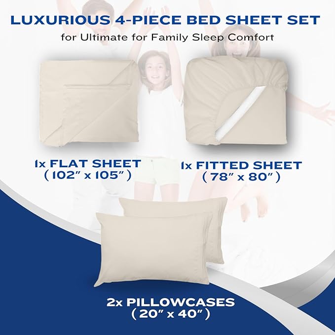 DREAMCARE Twin XL Sheet Sets - 4 pcs Breathable Cooling Bed Sheets - up to 15" Deep Pocket Twin XL Sheets Set with Side Pockets - Extra Soft 100% Brushed Hypoallergenic Hotel Luxury Bedding - Ivory