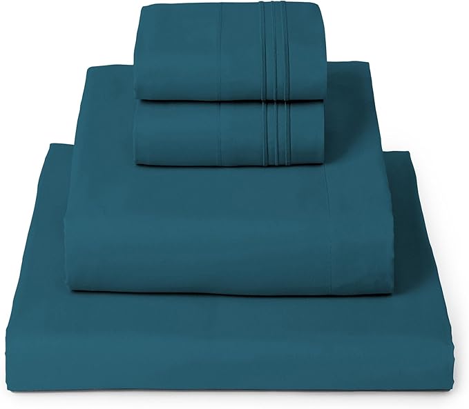 Mellanni King Sheets Set - 4 PC Iconic Collection Bedding - Hotel Luxury, Extra Soft, Cooling Bed Sheets - Wrinkle, Fade, Stain Resistant (King, Teal)