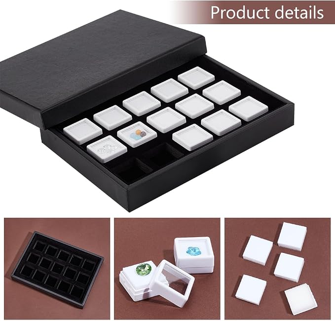 PH PandaHall 15 Gems Storage Container Gemstone Jewelry Box Diamond Stone Display Box Small Square Plastic Box Jewelry Organizer with Sponge for Gems Coins 1.16inch - Image 4