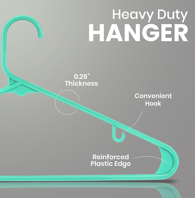Utopia Home Plastic Hangers 50 Pack - Space Saving Clothes Hanger - Durable & Strong Closet Organizers and Storage with Built-in Strap Hooks - Essential for Shirts, Pants, Skirts & Coats (Aqua) - Image 2