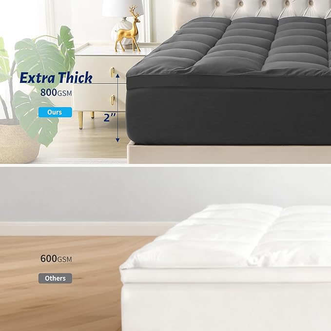 Thick Mattress Topper Twin with Deep Pocket, Extra Pillow Top Mattress Pad, Breathable & Cooling Mattress Cover, Fits 8-21 Inch, Soft Support for Back Pain Relief, Mattress Protector (Twin, Gray)