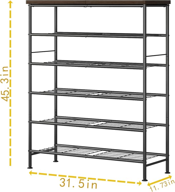 SUOERNUO Shoe Rack Organizer 6 Tier for Closet Entryway Free Standing Metal Storage Shoe Shelf with MDF Top Board，Black - Image 6