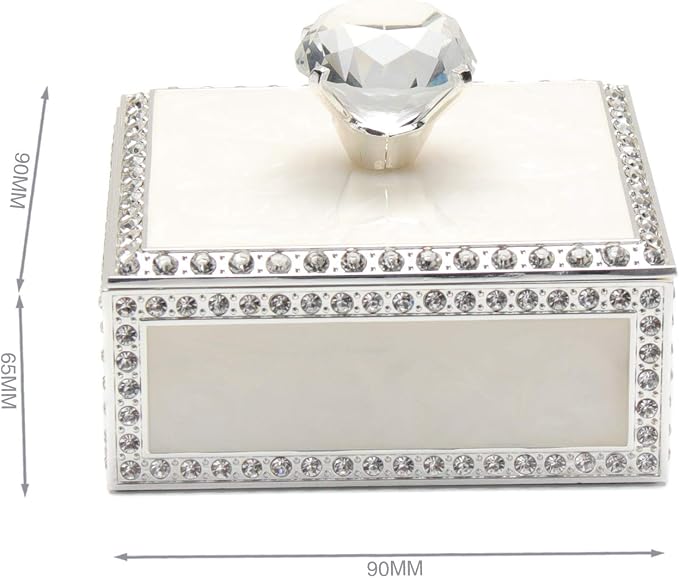 LASODY Diamond Crystal Jewelry Storage Box for Rings Earrings Necklace Treasure Chest Organizer Jewelry Keepsake Gift Box Case for Girl Women (Diamond Square Silver Plater White) - Image 2