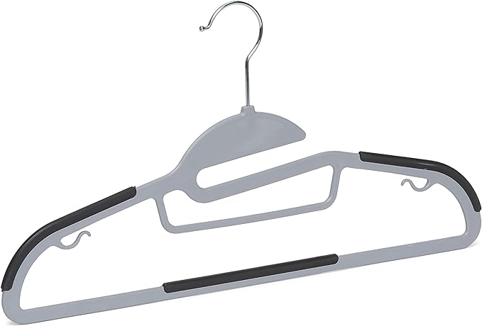 Amazon Basics Space Saving Non-Slip Rubber Coated Plastic Hangers with 360° Swivel Hook, Thin, Gray, Pack of 50 - Image 3