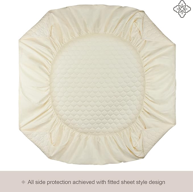 Bioweaves 100% Organic Cotton Mattress Pad Cover, GOTS Certified Cooling Quilted Fitted Mattress Topper & Protector with Soft Cotton Wadding - 20 Inch Deep Pocket, Full