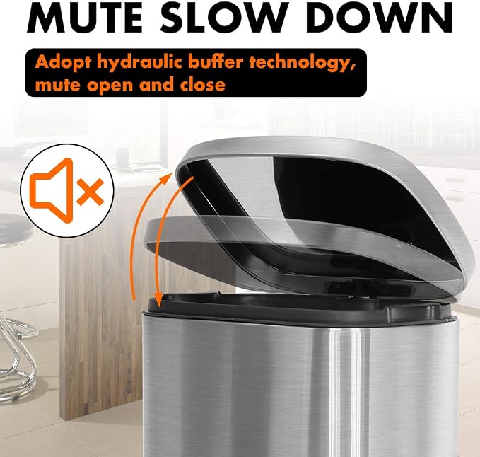 FDW | 8 Gallon Trash Can with Lid | Stainless Steel | Fingerprint Proof | Made of Stainless Steel | Soft-Close Step Pedal | Hands-Free Use | Easy to Clean | for Kitchen, Office, Bathroom - Image 4