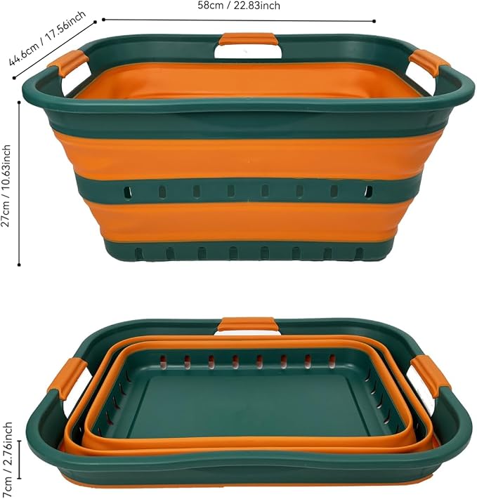 SAMMART 42L (11 gallon) Collapsible Plastic Laundry Basket - Foldable Pop Up Storage Container/Organizer - Space Saving Hamper/Basket (1, Teal Green/Autumn leaf) - Image 3