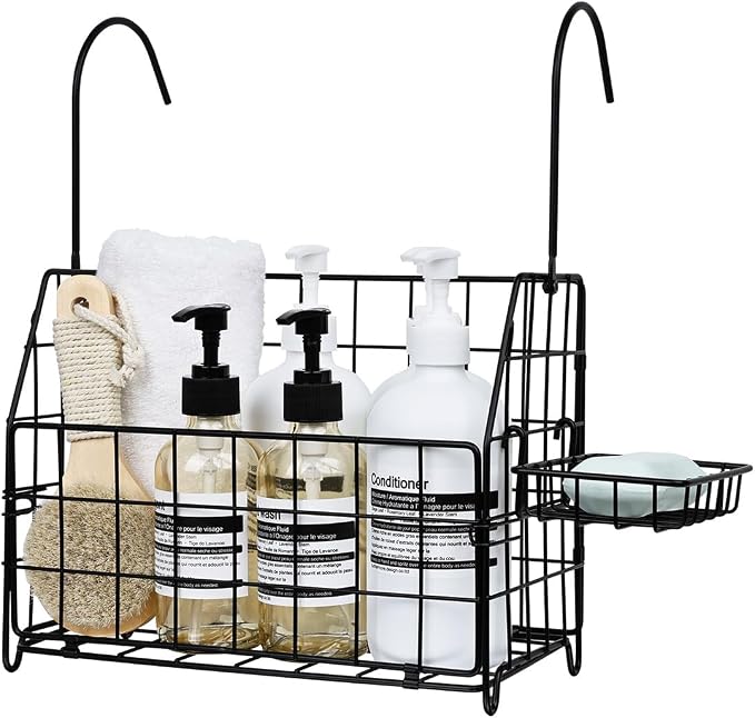 Large Rustproof Shower Caddy Hanging, 304 Stainless Steel Hanging Shower Organizer Basket for Bathroom & Bathtub, Over the Rod Shower Rack for Shampoo, Conditioner, Soap & Bath Accessories(Black) by IntreLife