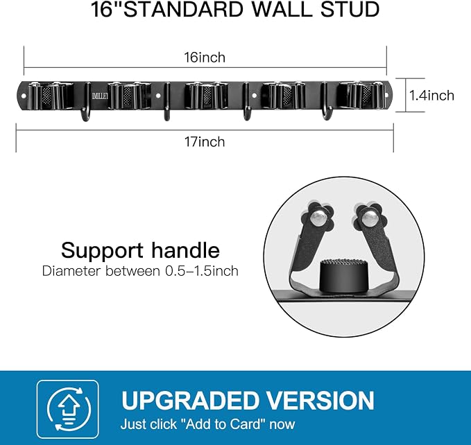 IMILLET 2 Pack Broom and Mop Holder Wall Mounted, Broom Holder Stainless Steel Broom Organizer Heavy Duty Tools Organizer Self Adhesive for Laundry Room Garage Garden（5 Racks and 4 Hooks） - Image 3