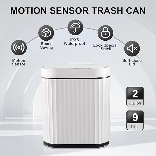 ELPHECO Bathroom Trash Can with Lid 2 Gallon Small Sensor Garbage Can, Slim Smart Trash Bin, Waterproof Automatic Wastebasket, Narrow Plastic Garbage Bin for Bathroom, Kitchen, Office, Black White - Image 4