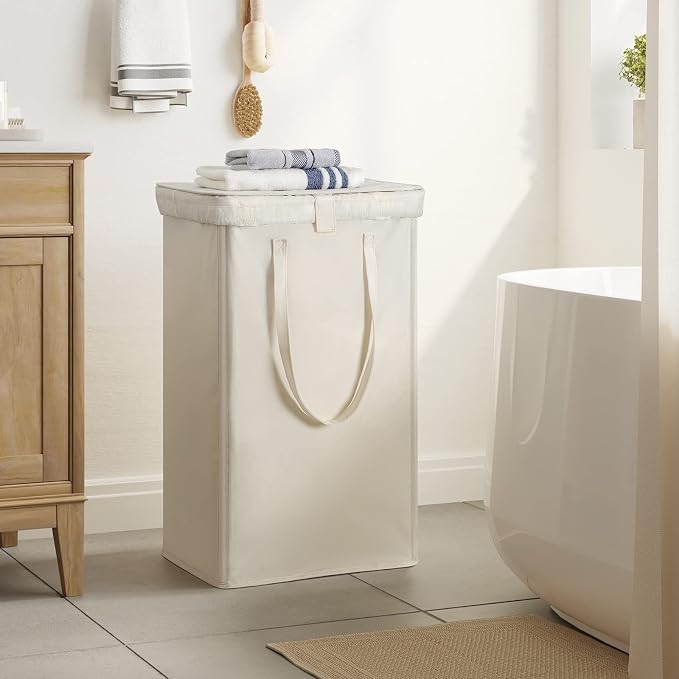 WOWLIVE 100L Laundry Hamper with Lid, Large Foldbale Laundry Basket with 2 Removable Bags and Handles, Tall Collapsible Dirty Clothes Hamper for Laundry Room, Bathroom, Dorm (Beige) - Image 3