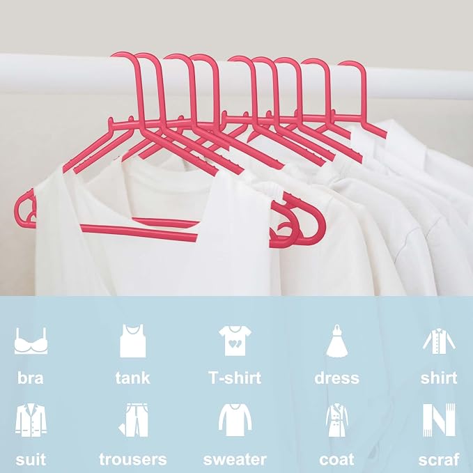 Byomostor Plastic Hangers 50 Pack, Light Weight Durable Clothes Hangers with Hooks Standard Size G-Shape&Non-Slip Coat Hangers for Everyday Use (Pink) - Image 2