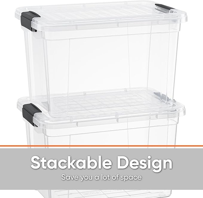Superio Clear Storage Boxes with Lids, 49 Quart Plastic Container Bins for Organizing, Stackable Crates, BPA Free, Non Toxic, Odor Free, Organizers for Home, Office and Dorm, 6 Pack