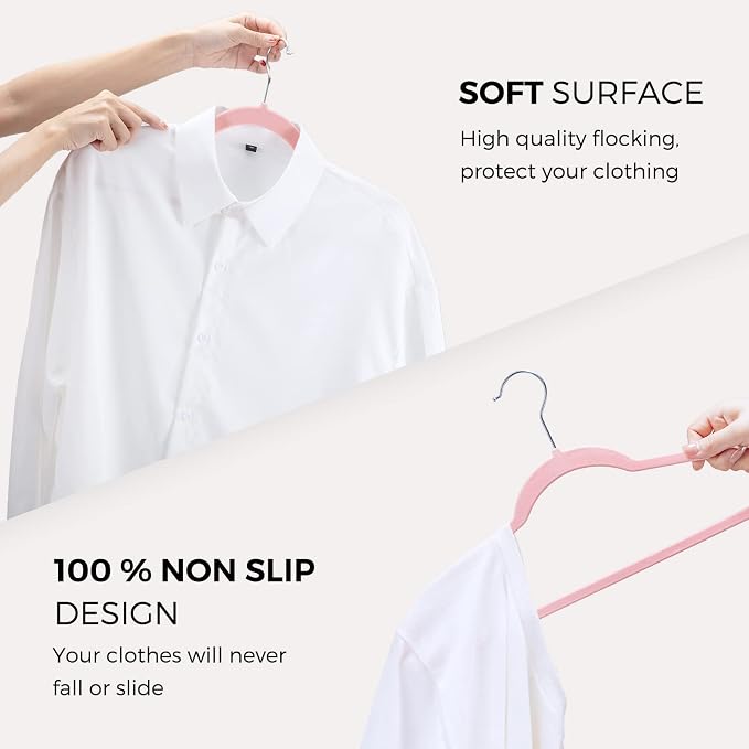 HOUSE DAY Premium Velvet Hangers 100 Pack Light Pink, Non-Slip Flocked Felt Hangers, Sturdy Clothes Hanger with 360° Rotatable Hook, Heavy Duty Durable Slim Coat Hanger for Closet Space Saving - Image 5