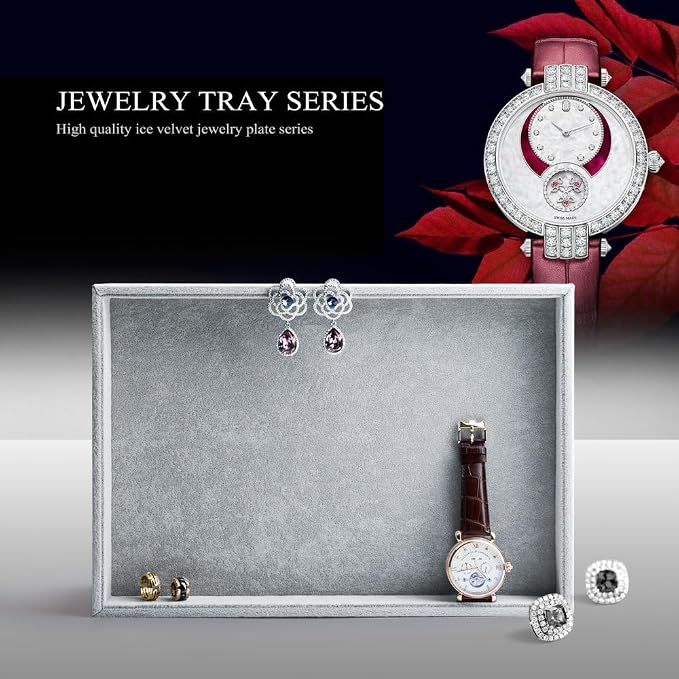Oirlv Velvet Stackable Jewelry Trays Grids Rings Earrings Bracelet Watch Showcase Display Tray - Image 2