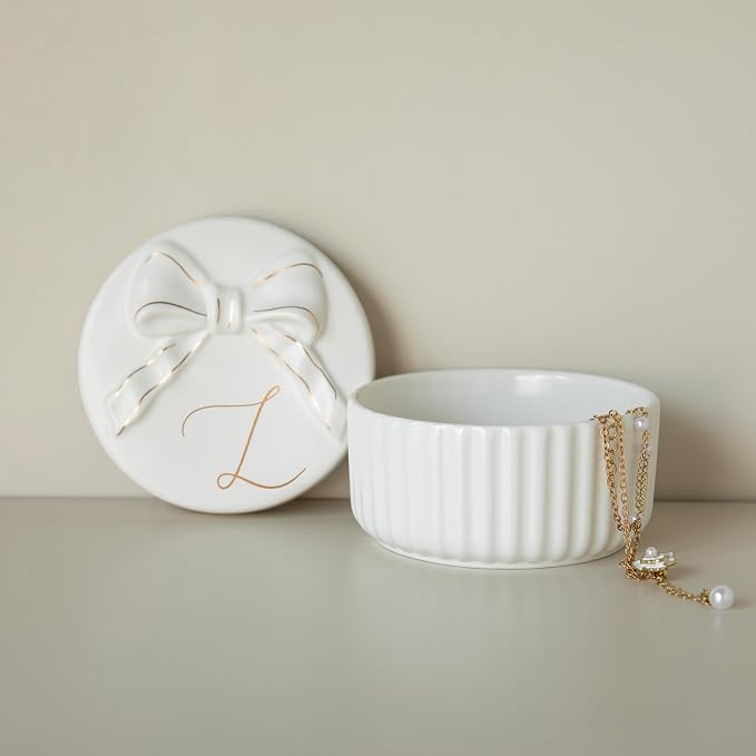 COLLECTIVE HOME - Monogram Jewelry Box with Bow, Christmas Gift Ideas for Women, Small Gift for Girlfriend Wife, Ring Holder, Earrings Dish, Birthday Gift for Her (L) by COLLECTIVEHOME