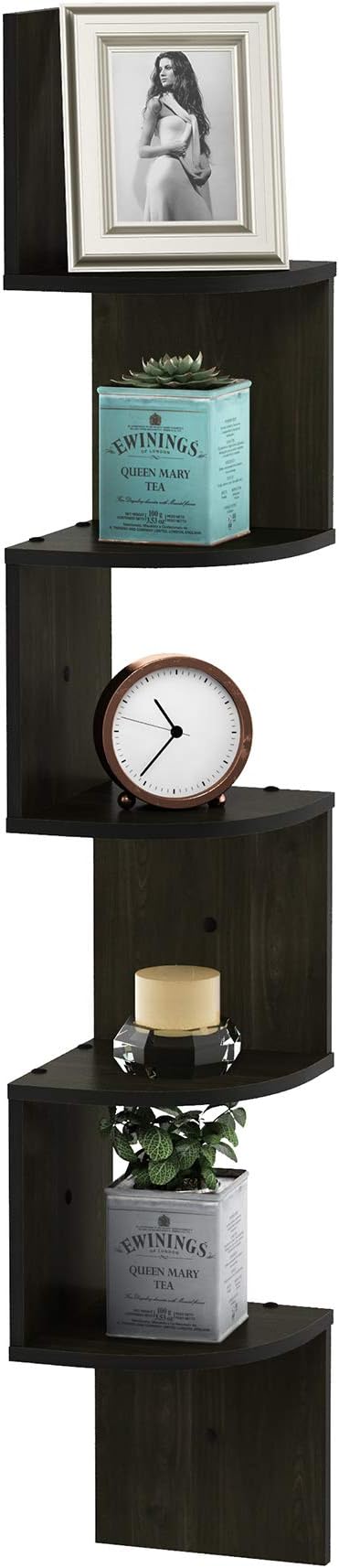 Furinno Rossi Wall Mount Floating Corner Shelf, 3-Tier Radial Set of 2, Espresso - Image 6