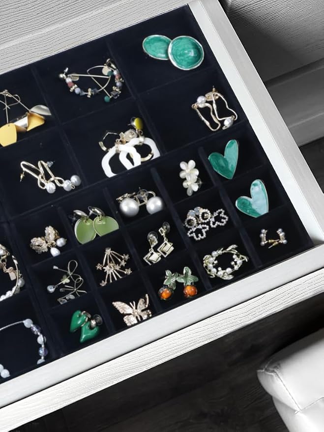 Set of 4 Stackable Jewelry Trays Organizer, Velvet Earring Organizer, Jewelry Organizer Showcase Display Drawer Organizer Storage, Earring Holder Necklace Bracelet Ring Accessary Organizers (Black) - Image 6