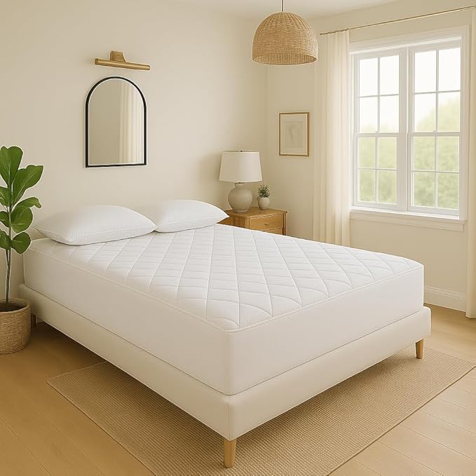 Lincove Quilted Fitted Mattress Pad King Size – 100% Cotton Shell, Microfiber Fill, Elastic Fitted Mattress Protector - Machine Washable and Dryer Safe Mattress Topper