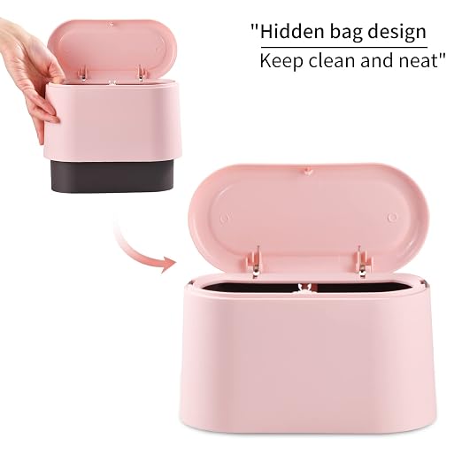 SUBEKYU 0.5 Gal Mini Countertop Trash Can with Lid for Desktop, Small Garbage Can for Office, Tiny Wastebasket,Pink - Image 3