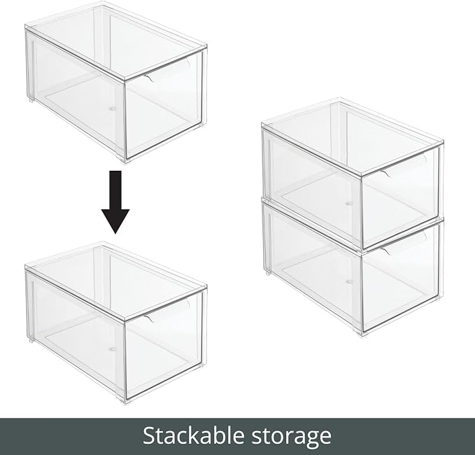 mDesign Plastic Closet Organizer Bin w/Pull Out Drawer - Stackable Storage for Closet - Organization for Shoes, Clothes, Bags, Totes, Small Linens, and More - Lumiere Collection - 2 Pack - Clear - Image 5