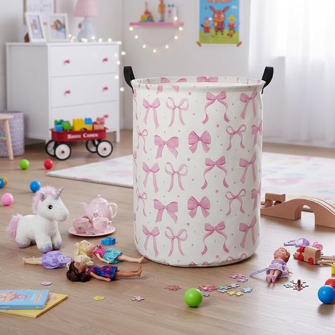 HIYAGON Baby Laundry Basket Baby Hamper for Nursery Girl Kids Butterfly Hamper Cute Kids Toys Storage Bin Organizer Butterfly Room Decor for Home(Dreamy Bowknot) - Image 5